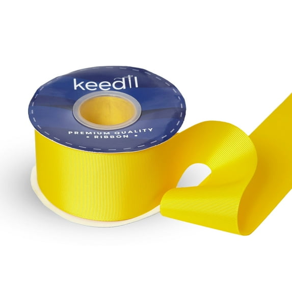 Keedil® Grosgrain Taffeta Polyester Ribbon For Gift Wrapping, Bows, Sewing, Crafting, Hair Accessories, & Décor (2.25") - Neon Yellow (50 Yards)