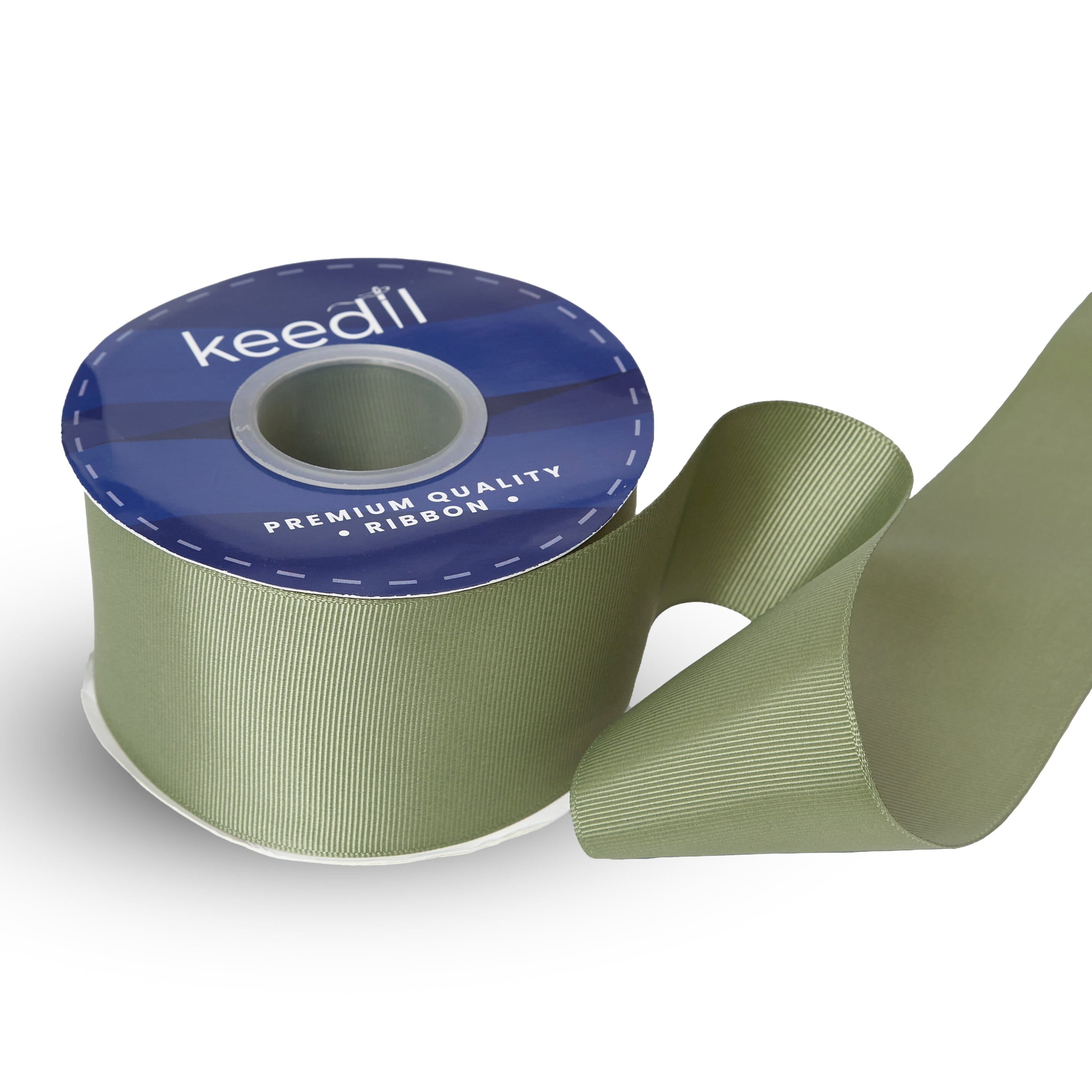 Keedil® Grosgrain Taffeta Polyester Ribbon For Gift Wrapping, Bows, Sewing, Crafting, Hair Accessories, & Décor - (Army Green, 2.25 Inches Wide, 50 Yards, 3 Pack)