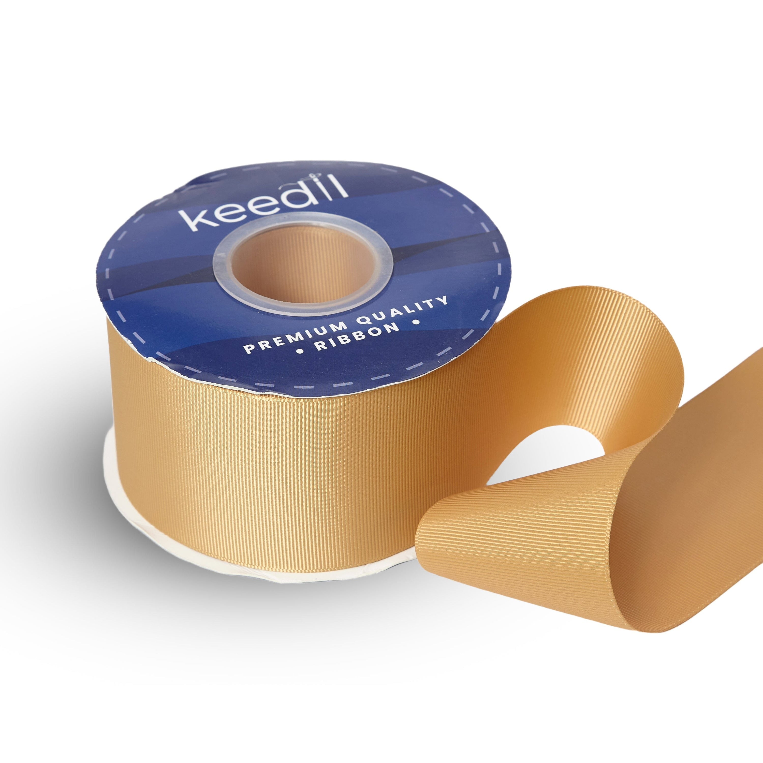 Keedil Grosgrain Taffeta Polyester Ribbon For Gift Wrapping, Bows, Sewing, Crafting, Hair Accessories, & Décor - (Gold, 2.25 Inches Wide, 50 Yards, 6 Pack)