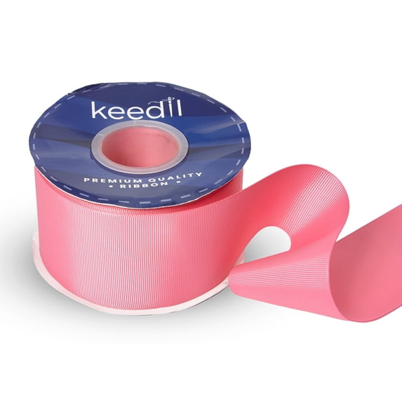 Keedil® Grosgrain Taffeta Polyester Ribbon For Gift Wrapping, Bows, Sewing, Crafting, Hair Accessories, & Décor - (Hot Pink, 2.25 Inches Wide, 50 Yards, 3 Pack)