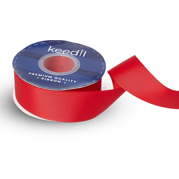 Keedil® Grosgrain Taffeta Polyester Ribbon For Gift Wrapping, Bows, Sewing, Crafting, Hair Accessories, & Décor - (Red, 1.5 Inches Wide, 50 Yards, 3 Pack)