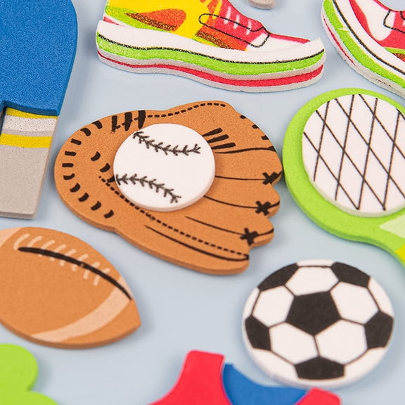 Keedle Doodle 3D Foam Sports Theme Stickers – 5 Sheets with 75 Self Adhesive Stickers Including Soccer, Football and Baseball for DIY Curtains, Kids Arts and Crafts Projects and Scrapbooking