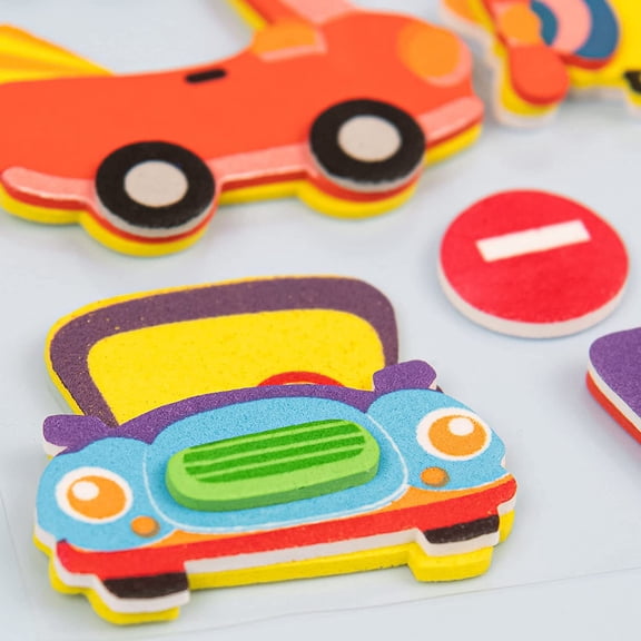 Keedle Doodle 3D Foam Vehicle Stickers – 5 Sheets with 45 Self Adhesive Stickers Including Planes, Boats and Trucks for DIY Curtains, Kids Arts and Crafts Projects and Scrapbooking