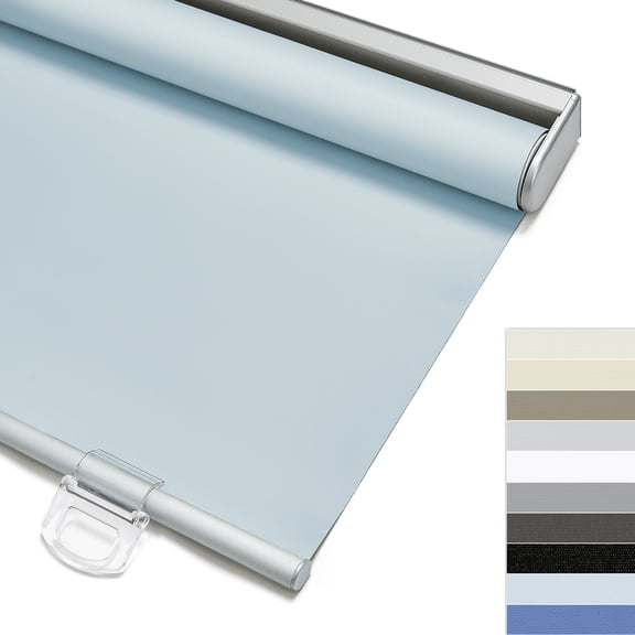 Keego 100% Blackout Roller Blinds for Window Cordless Privacy Bedroom Shade Easy to Install UV Protection Blinds for Office and Home (Light Blue, 35"W×72"H)