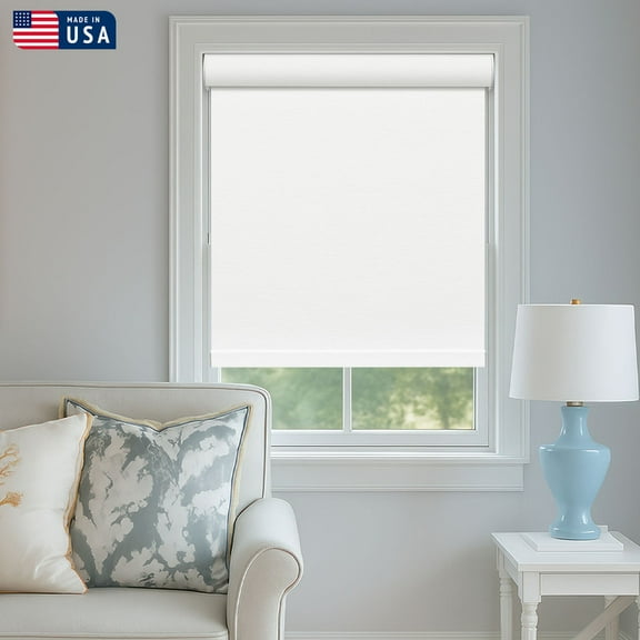 Keego 100% Blackout Roller Shades for Windows, Cordless Free-Stop Blinds for Windows with 3in Curved Cassette, Thermal Insulated, UV Protection, Made in USA (White, 38.5"W x 36"H)