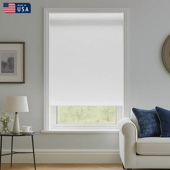Keego 100% Blackout Roller Shades for Windows, Cordless Free-Stop Blinds for Windows with 4in Curved Cassette, Thermal Insulated, UV Protection, Made in USA (White, 12"W x 52"H)