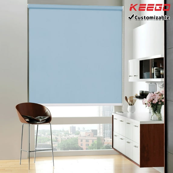 Keego 100% Blackout Roller Windows Shades UV Protection Blinds Privacy Roll Up and Down Shade for Home and Office Customizable Color and Size Lake Blue 55"w x 60"h