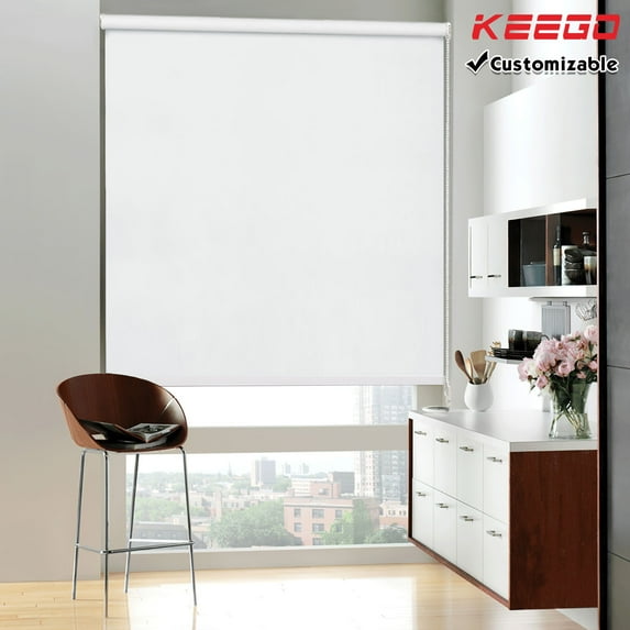 Keego 100% Blackout Roller Windows Shades UV Protection Blinds Privacy Roll Up and Down Shade for Home and Office Customizable Color and Size Snowwhite 27"w x 36"h