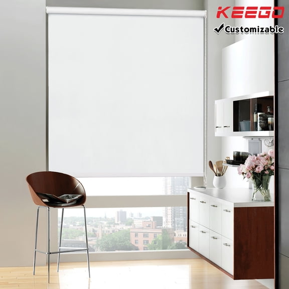 Keego 100% Blackout Roller Windows Shades UV Protection Blinds Privacy Roll Up and Down Shade for Home and Office Customizable Color and Size Snowwhite 30"w x 40"h