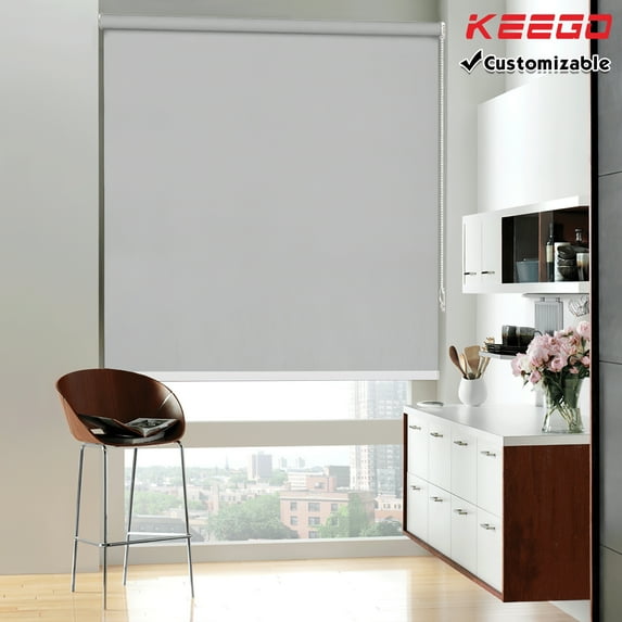 Keego 100% Blackout Roller Windows Shades UV Protection Window Blinds Privacy Roll Up and Down Shade for Home and Office Customizable Color and Size Easy to Install Grey 33"w x 64"h