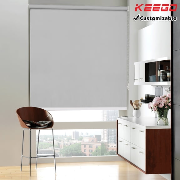 Keego 100% Blackout Roller Windows Shades UV Protection Window Blinds Privacy Roll Up and Down Shade for Home and Office Customizable Color and Size Easy to Install Grey 48"w x 48"h