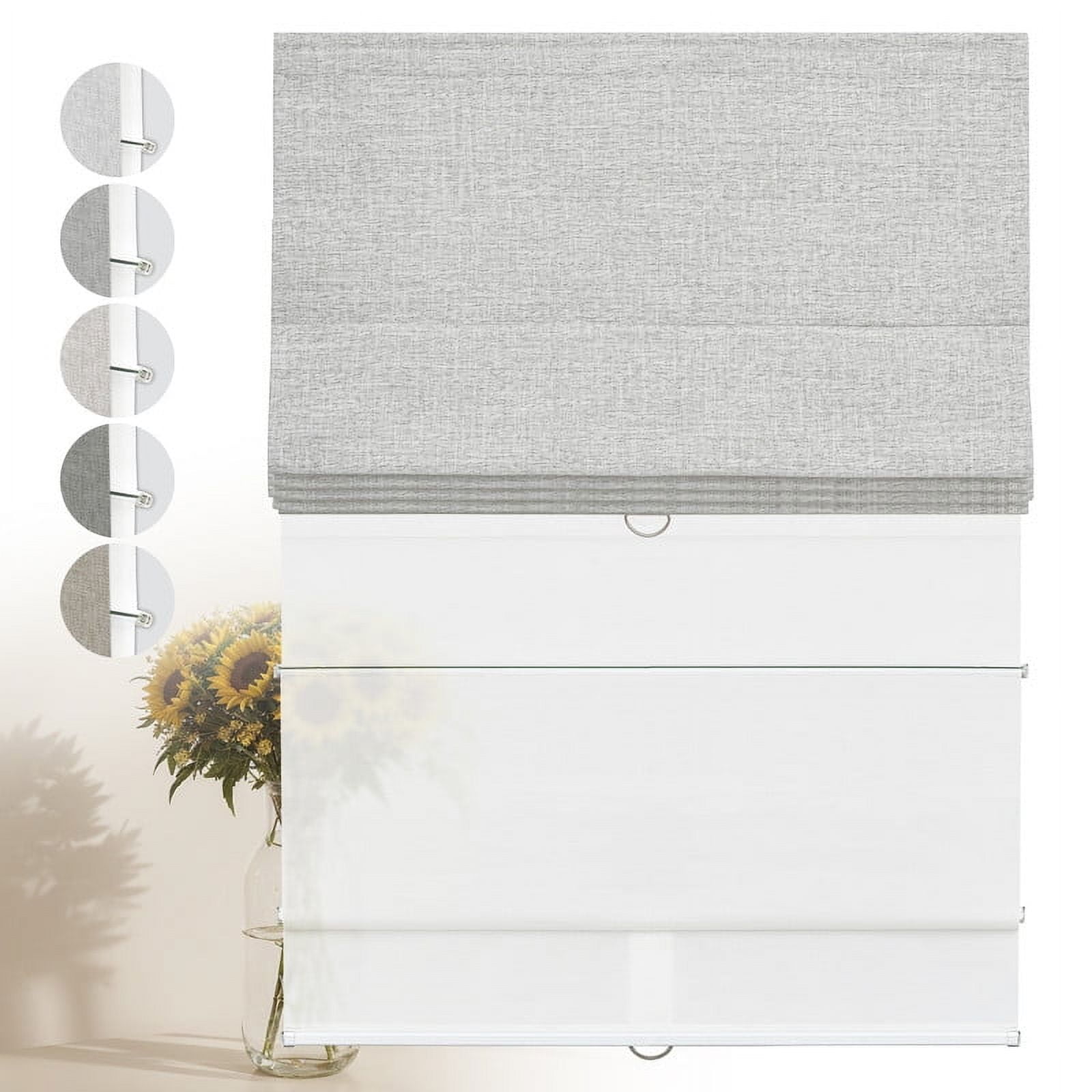 Keego 2 in 1 Cordless Roman Shades Day Night for Windows, Blackout and Light Filtering Shades, Dual Layer Roman Window Blinds for Home (Blackout Fog + Light Filtering White, 52"W x 72"H)