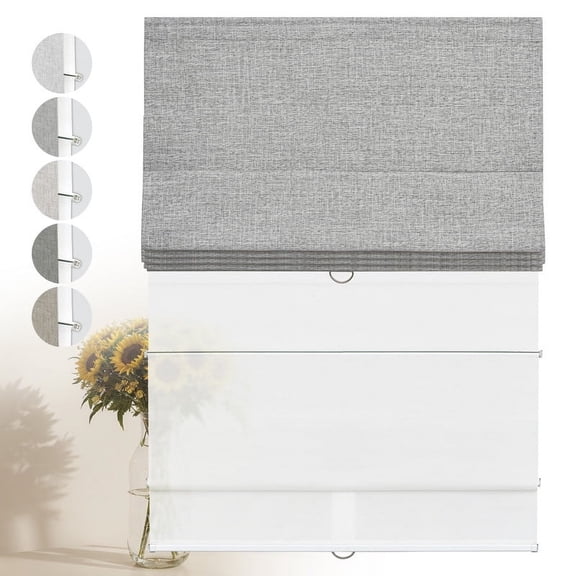 Keego 2 in 1 Cordless Roman Shades Day Night for Windows, Blackout and Light Filtering Shades, Dual Layer Roman Window Blinds for Home (Blackout Reef Gray + Light Filtering White, 37"W x 48"H)
