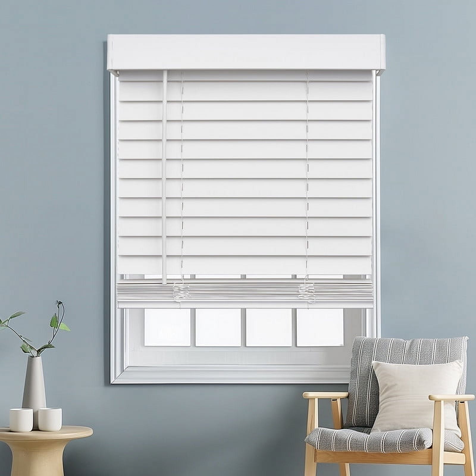 Keego 2 Inches Slat Faux Wood Blind with Valance Cordless Window Blinds for Home, Office, Bedroom, Kitchen (White, 20"W x 36"H)