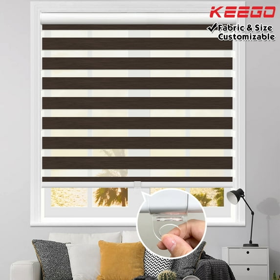 Keego 50% Blackout Cordless Zebra Window Shades Blinds with Modern Design Roller Shade Privacy Curtains Customizable Color and Size for Home Office Brown Linen 45"w x 40"h