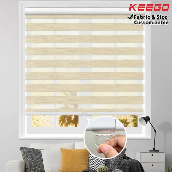 Keego 50% Blackout Cordless Zebra Window Shades Blinds with Modern Design Roller Shade Privacy Curtains Customizable Color and Size for Home Office Khaki Linen 50"w x 52"h
