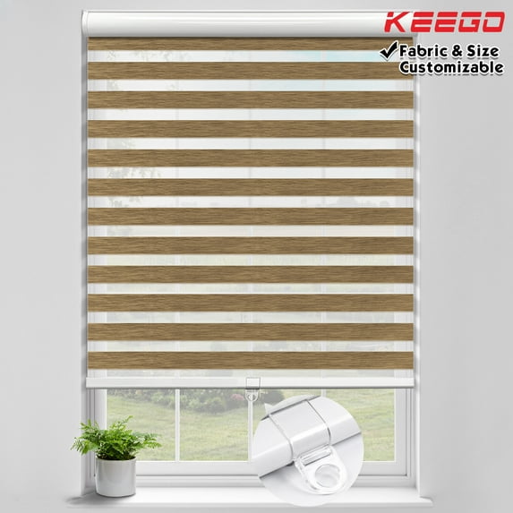 Keego 85% Blackout Cordless Zebra Shades Light Filtering Roller Shade Privacy Window Blinds Customizable Color and Size for Home Office Windows Brown 28"w x 48"h