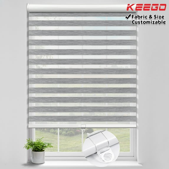 Keego 85% Blackout Cordless Zebra Shades Light Filtering Roller Shade Privacy Window Blinds Customizable Color and Size for Home Office Windows Gray 26"w x 36"h