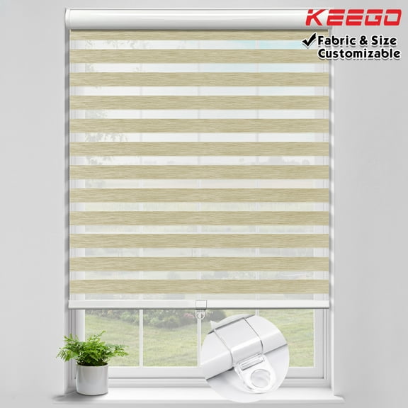 Keego 85% Blackout Cordless Zebra Shades Light Filtering Roller Shade Privacy Window Blinds Customizable Color and Size for Home Office Windows Ivory 22"w x 36"h