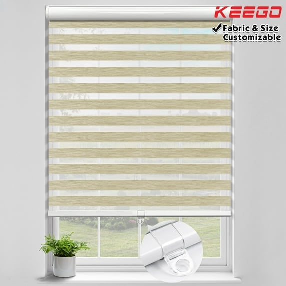 Keego 85% Blackout Cordless Zebra Shades Light Filtering Roller Shade Privacy Window Blinds Customizable Color and Size for Home Office Windows Ivory 50"w x 36"h