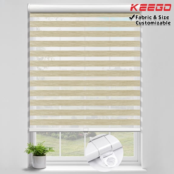 Keego 85% Blackout Cordless Zebra Shades Light Filtering Roller Shade Privacy Window Blinds Customizable Color and Size for Home Office Windows Ivory 58"w x 40"h