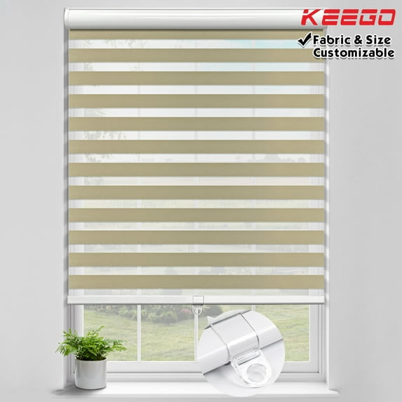 Keego 85% Blackout Cordless Zebra Shades Light Filtering Roller Shade Privacy Window Blinds Customizable Color and Size for Home Office Windows Sand 47"w x 52"h