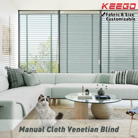 Keego Cloth Venetian Blinds Room Darkening Windows Blinds Semi Blackout Shades for Home Privacy Customizable Color and Size Powder Blue 32"w x 68"h