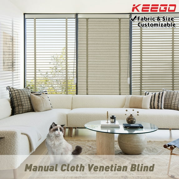 Keego Cloth Venetian Blinds Room Darkening Windows Blinds Semi Blackout Shades for Home Privacy Customizable Color and Size Sand 51"w x 64"h