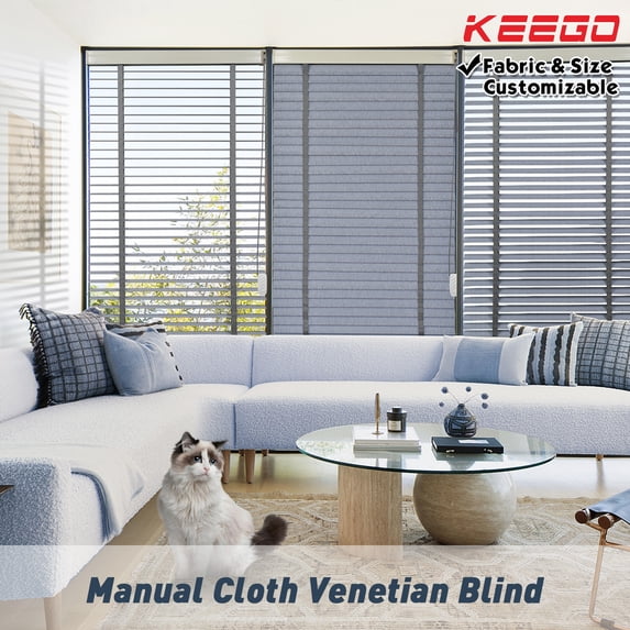 Keego Cloth Venetian Blinds Room Darkening Windows Blinds Semi Blackout Shades for Home Privacy Customizable Color and Size Silver Grey 41"w x 64"h
