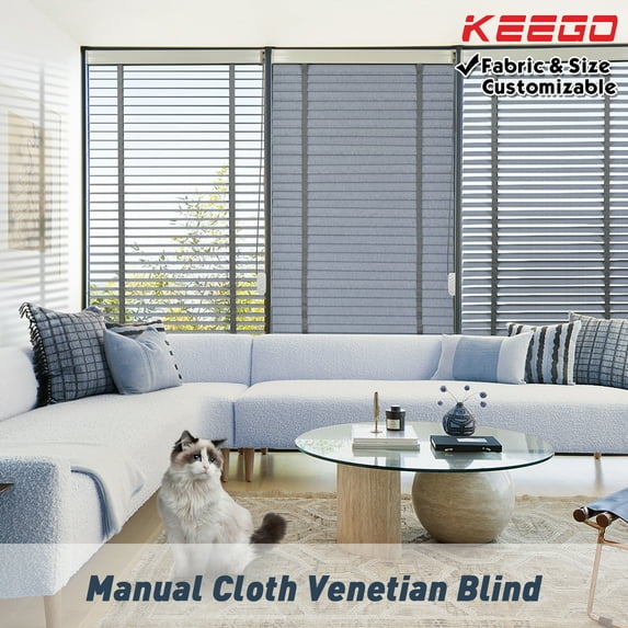 Keego Cloth Venetian Blinds Room Darkening Windows Blinds Semi Blackout Shades for Home Privacy Customizable Color and Size Silver Grey 47"w x 68"h