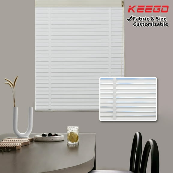 Keego Cloth Venetian Blinds Room Darkening Windows Blinds Semi Blackout Shades for Home Privacy Customizable Color and Size White 55"w x 44"h