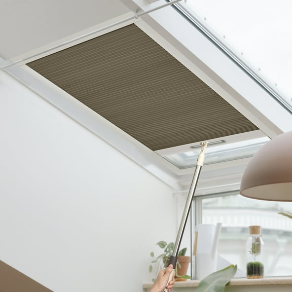 Keego Cordless Blackout Skylight Blinds Shades for Window Cellular Shades Suitable for Roof Inclined Plane Room Windows Brown 32.5"w x 64"h Excluding Telescopic Rods