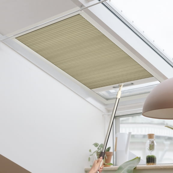 Keego Cordless Blackout Skylight Blinds Shades for Window Cellular Shades Suitable for Roof Inclined Plane Room Windows Khaki 32.5"w x 62"h Excluding Telescopic Rods