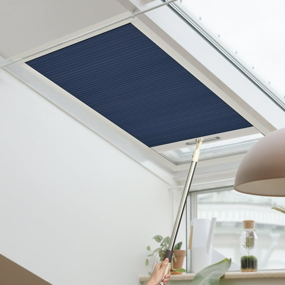 Keego Cordless Blackout Skylight Blinds Shades for Window Cellular Shades Suitable for Roof Inclined Plane Room Windows Slate Blue 27.5"w x 42"h Excluding Telescopic Rods