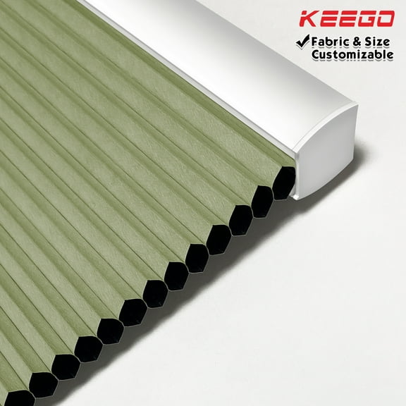 Keego Cordless Cellular Honeycomb Shades Window Shade for Home Office Decor Size and Color Customizable Oliver Green Blackout Fabric White Case 18"w x 32"h