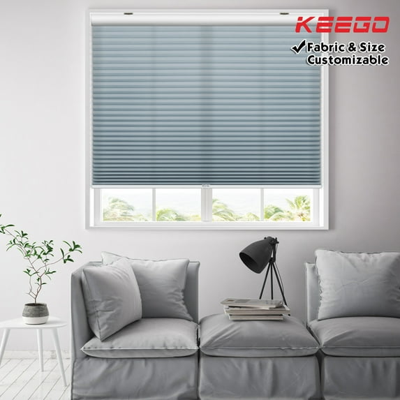 Keego Cordless Cellular Honeycomb Shades Window Shade for Home Office Decor Size and Color Customizable Steel Blue Semi-Blackout Fabric White Case 55"w x 36"h