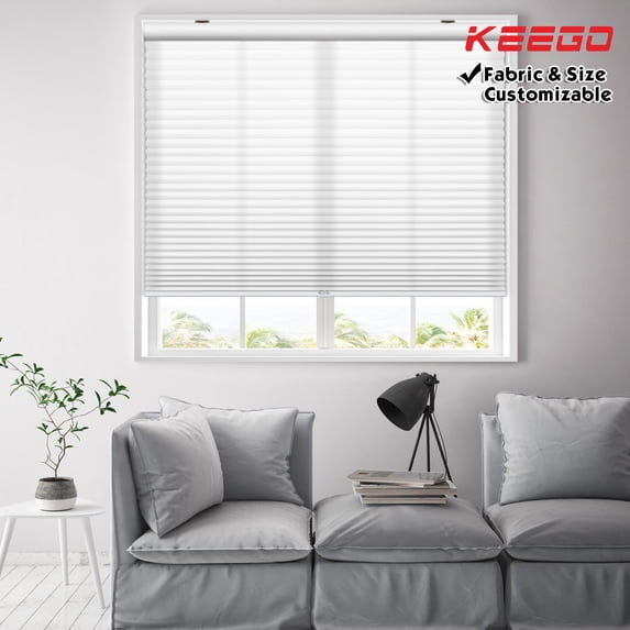 Keego Cordless Cellular Honeycomb Shades Window Shade for Home Office Decor Size and Color Customizable White Semi-Blackout Fabric White Case 40"w x 48"h