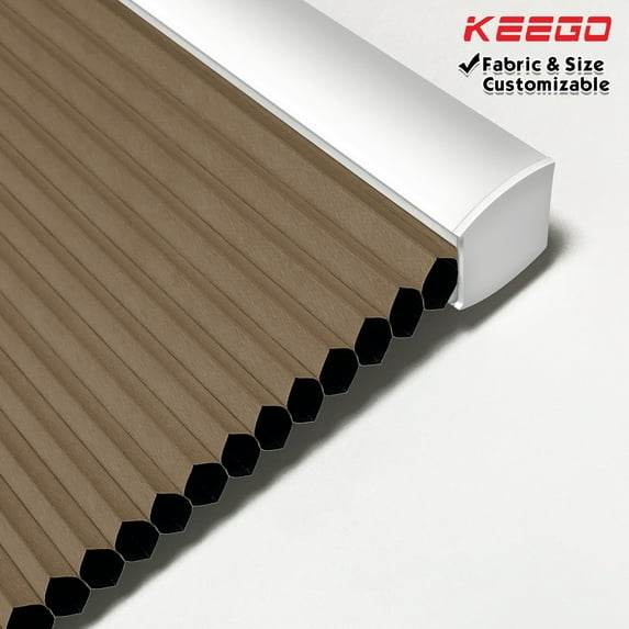 Keego Cordless Cellular Honeycomb Shades Window Shade for Home Office Decor Size and Color Customizable Brown Blackout Fabric White Case 57"w x 68"h