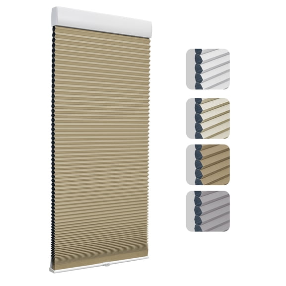 Keego Cordless Cellular Shade for Windows Insulated Mini Blinds for Room Darkening Blackout Brown, 62"W x 94"H