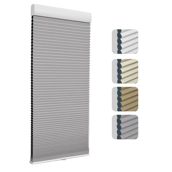 Keego Cordless Cellular Shade for Windows Insulated Mini Blinds for Room Darkening Blackout Gray, 34"W x 72"H