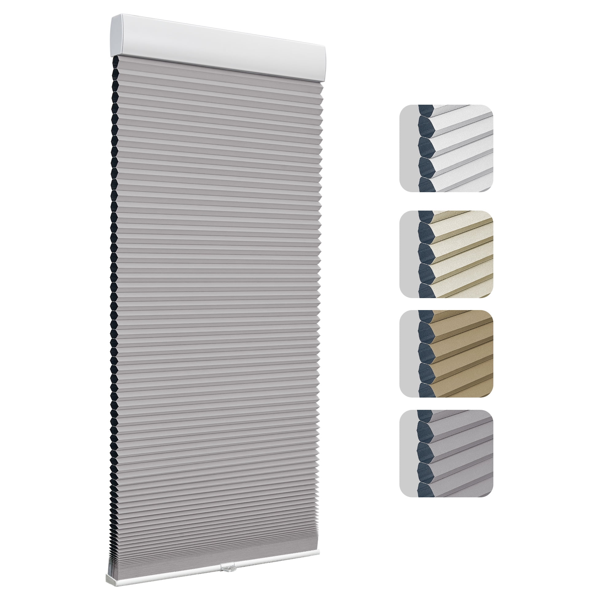 Keego Cordless Cellular Shade for Windows Insulated Mini Blinds for Room Darkening Blackout Gray, 44"W x 72"H
