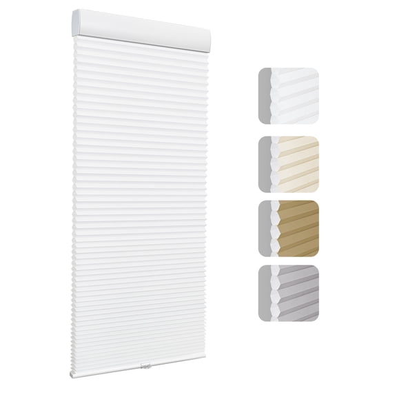 Keego Cordless Cellular Shade for Windows Insulated Mini Blinds for Room Darkening Light Filtering White, 46"W x 94"H