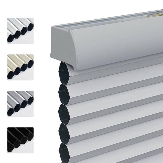 Keego Cordless Cellular Shades Blackout Window Blinds 9/5" Single Cell Blackout Window Blinds Premium Honeycomb Shades Thermal Insulated Blinds (Gray Sheen , 12"W x 48"H)