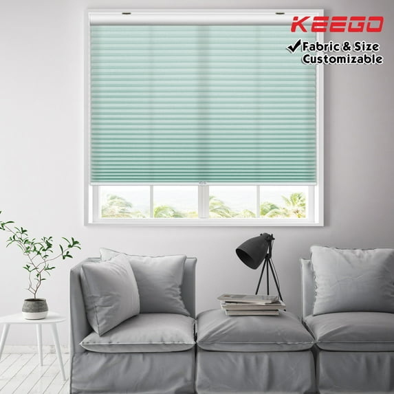 Keego Cordless Cellular Shades for Home Office Window Honeycomb Shade Size and Color Customizable Cadet Blue Semi-Blackout Fabric White Case 29"w x 32"h