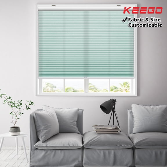 Keego Cordless Cellular Shades for Home Office Window Honeycomb Shade Size and Color Customizable Cadet Blue Semi-Blackout Fabric White Case 34"w x 52"h