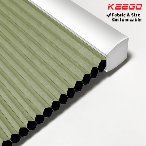 Keego Cordless Cellular Shades Window Blinds Size and Color Customizable Oliver Green Blackout Fabric White Case 26"w x 60"h