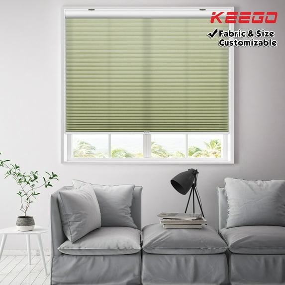Keego Cordless Cellular Shades Window Blinds Size and Color Customizable Oliver Green Semi-Blackout Fabric White Case 34"w x 56"h