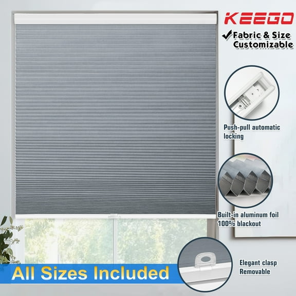 Keego Cordless Cellular Shades Window Blinds Size and Color Customizable Slate Blue 100% Blackout 27"w x 40"h