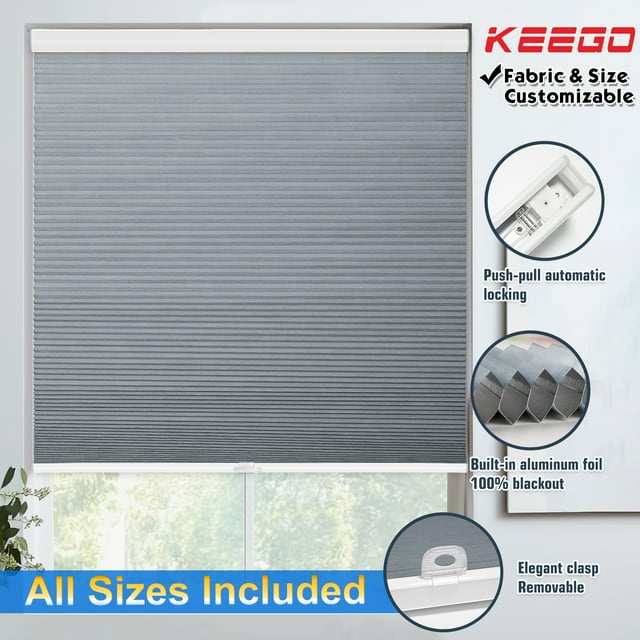 Keego Cordless Cellular Shades Window Blinds Size and Color Customizable Slate Blue 100% Blackout 30"w x 48"h
