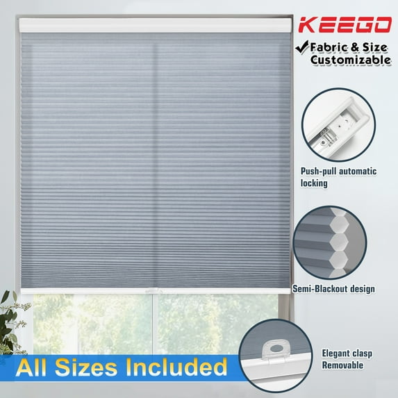 Keego Cordless Cellular Shades Window Blinds Size and Color Customizable Slate Blue Semi-Blackout 24"w x 48"h